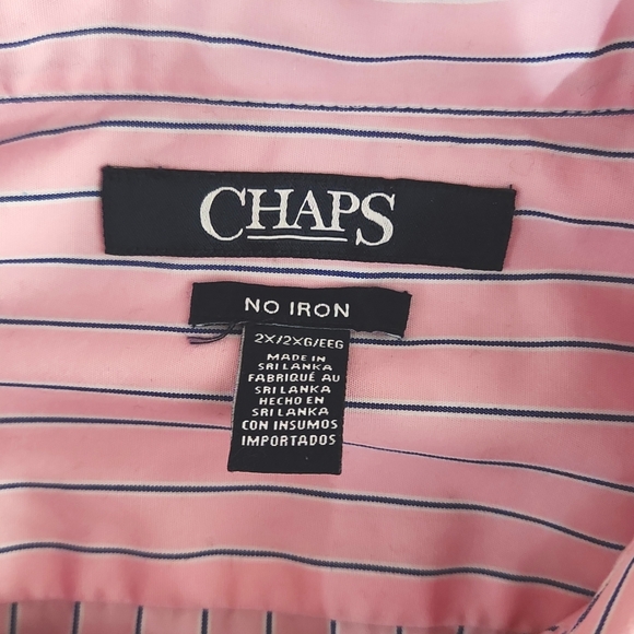 CHAPS MENS  SHIRT LONG SLEEVES PINK WITH BLUE STRIPES SIZE 2X NO IRON - Picture 9 of 9